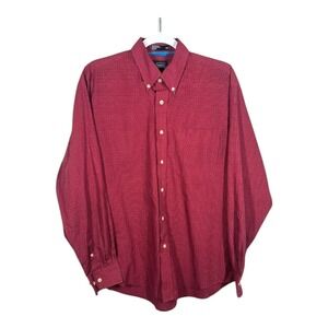 Haggar Red Button Down Shirt Mens M Long Sleeve Casual